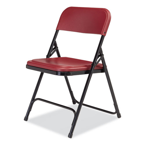 Picture of 800 Series Plastic Folding Chair, Supports Up to 500 lb, 18" Seat Height, Burgundy Seat, Burgundy Back, Black Base, 4/Carton