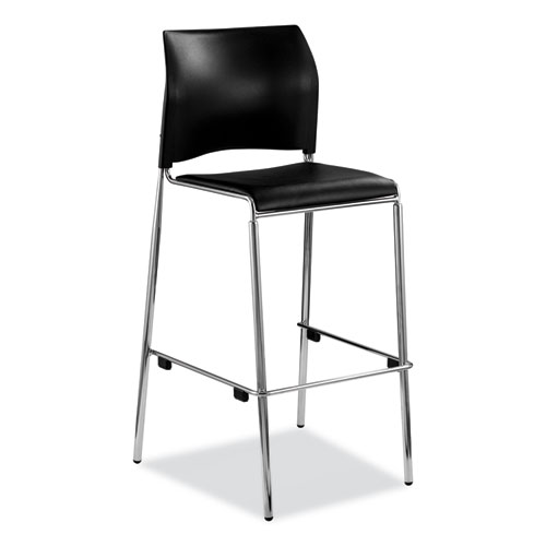 Picture of Cafetorium Bar Height Stool, Padded Seat/Back, Supports Up to 500 lb, 31" Seat Height, Black Seat, Black Back,Chrome Base