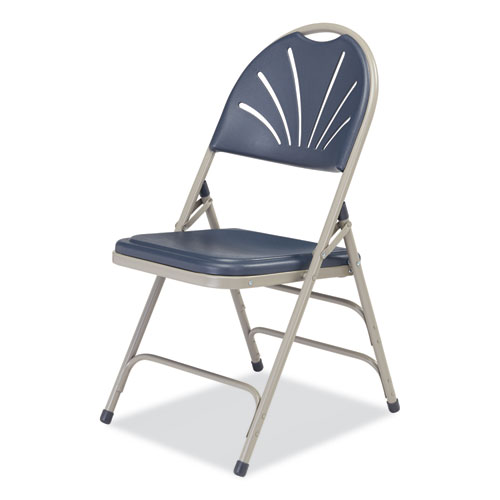 Picture of 1100 Series Deluxe Fan-Back Tri-Brace Folding Chair, Supports Dark Blue Seat, Dark Blue Back, Gray Base, 4/Carton