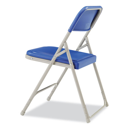 Picture of 800 Series Premium Plastic Folding Chair, Supports Up to 500 lb, 18" Seat Height, Blue Seat, Blue Back, Gray Base, 4/Carton
