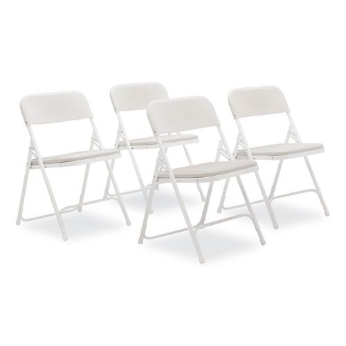 Picture of 800 Series Plastic Folding Chair, Supports Up to 500 lb, 18" Seat Height, Bright White Seat, White Base, 4/Carton