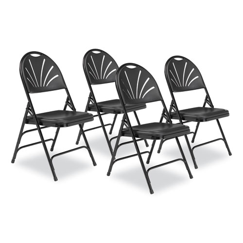 Picture of 1100 Series Fan-Back Tri-Brace Dual Hinge Folding Chair, Supports Up to 500 lb, 17.75" Seat Height, Black, 4/Carton