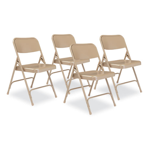 Picture of 200 Series Premium All-Steel Double Hinge Folding Chair, Supports Up to 500 lb, 17.25" Seat Height, Beige, 4/Carton