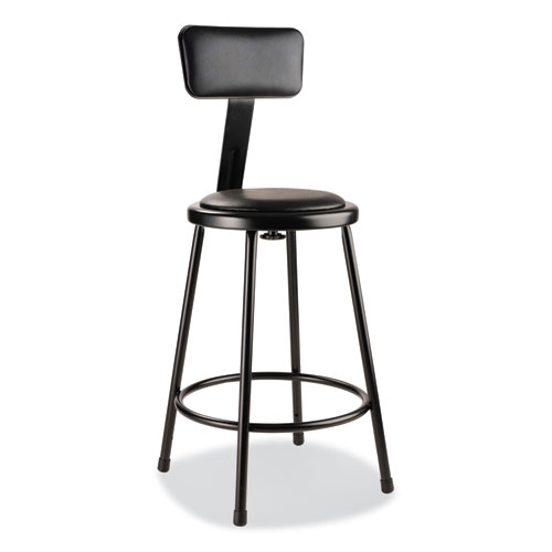 Picture of 6400 Series Heavy Duty Vinyl Padded Stool with Backrest, Supports 300 lb, 24" Seat Height, Black Seat, Black Back, Black Base