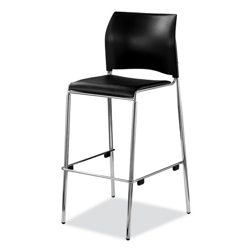 Picture of Cafetorium Bar Height Stool, Padded Seat/Back, Supports Up to 500 lb, 31" Seat Height, Black Seat, Black Back,Chrome Base