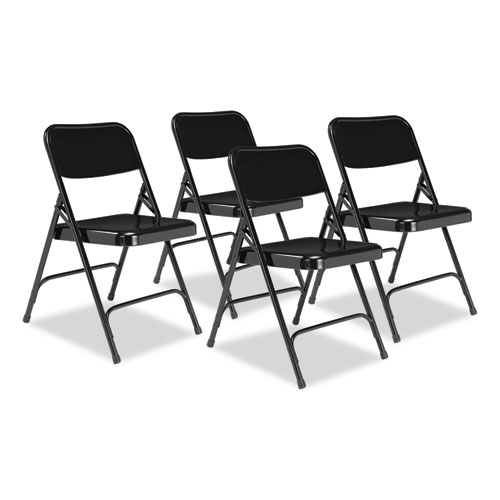 Picture of 200 Series Premium All-Steel Double Hinge Folding Chair, Supports Up to 500 lb, 17.25" Seat Height, Black, 4/Carton