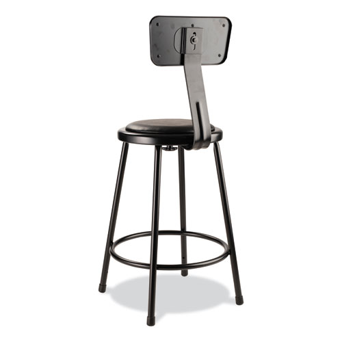 Picture of 6400 Series Heavy Duty Vinyl Padded Stool with Backrest, Supports 300 lb, 24" Seat Height, Black Seat, Black Back, Black Base