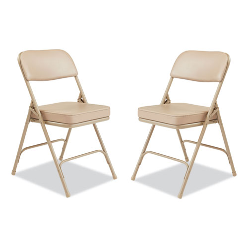 Picture of 3200 Series 2" Vinyl Upholstered Double Hinge Folding Chair, Supports Up to 300lb, 18.5" Seat Height, Beige, 2/Carton