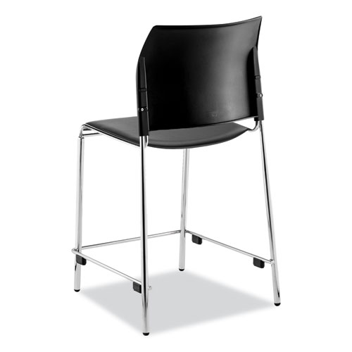 Picture of Cafetorium Counter Height Stool, Padded, Supports Up to 300 lb, 24" Seat Height, Black Seat, Black Back, Chrome Base