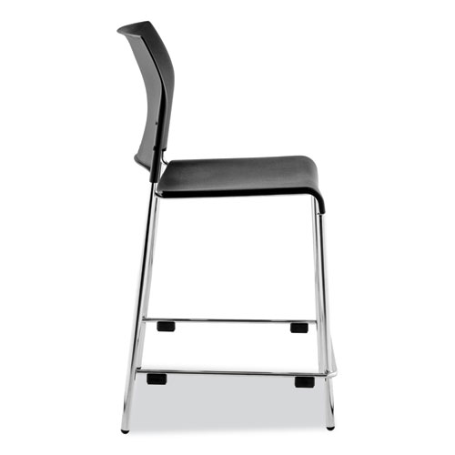 Picture of Cafetorium Counter Height Stool, Supports Up to 300 lb, 24" Seat Height, Black Seat, Black Back, Chrome Base