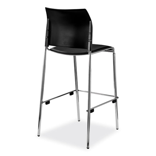 Picture of Cafetorium Bar Height Stool, Padded Seat/Back, Supports Up to 500 lb, 31" Seat Height, Black Seat, Black Back,Chrome Base