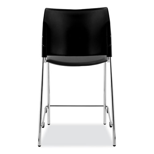 Picture of Cafetorium Counter Height Stool, Padded, Supports Up to 300 lb, 24" Seat Height, Black Seat, Black Back, Chrome Base