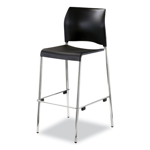 Picture of Cafetorium Bar Height Stool, Supports Up to 500 lb, 31" Seat Height, Black Seat, Black Back, Chrome Base