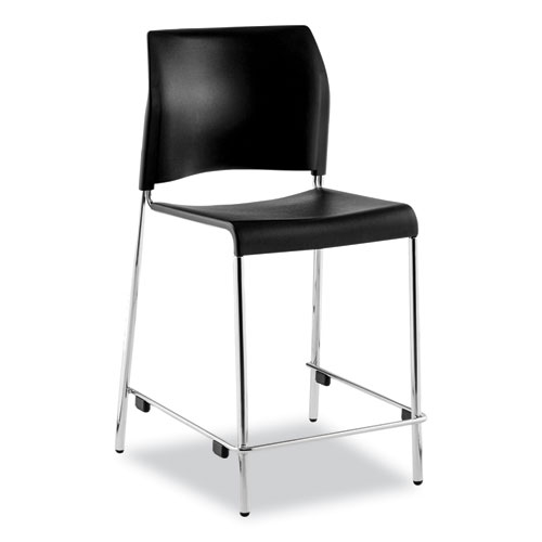 Picture of Cafetorium Counter Height Stool, Supports Up to 300 lb, 24" Seat Height, Black Seat, Black Back, Chrome Base