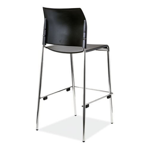 Picture of Cafetorium Bar Height Stool, Supports Up to 500 lb, 31" Seat Height, Black Seat, Black Back, Chrome Base