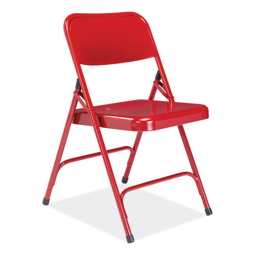 Picture of 200 Series Premium All-Steel Double Hinge Folding Chair, Supports Up to 500 lb, 17.25" Seat Height, Red, 4/Carton