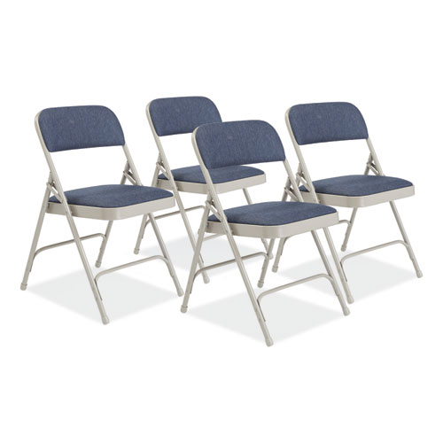 Picture of 2200 Series Fabric Dual-Hinge Premium Folding Chair, Supports Up to 500 lb, Blue Seat, Blue Back, Gray Base, 4/Carton