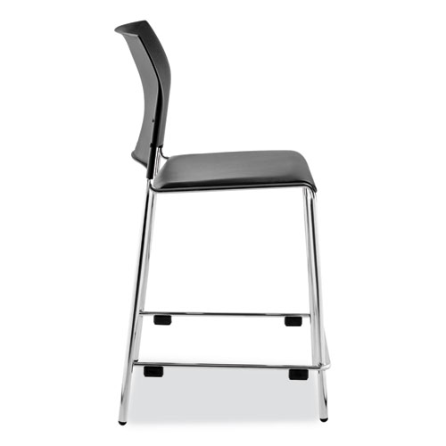 Picture of Cafetorium Counter Height Stool, Padded, Supports Up to 300 lb, 24" Seat Height, Black Seat, Black Back, Chrome Base