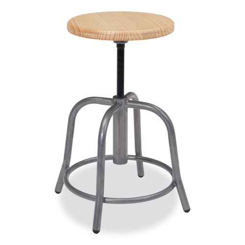 Picture of 6800 Series Height Adjustable Wood Seat Swivel Stool, Supports Up to 300 lb, 19" to 25" Seat Height, Maple Seat, Gray Base