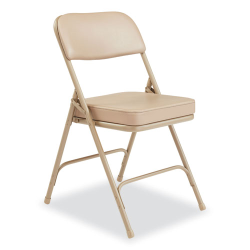 Picture of 3200 Series 2" Vinyl Upholstered Double Hinge Folding Chair, Supports Up to 300lb, 18.5" Seat Height, Beige, 2/Carton