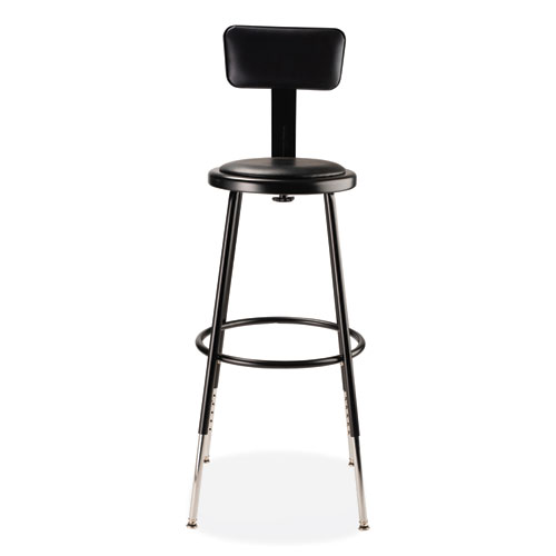 Picture of 6400 Series Height Adj Heavy Duty Vinyl Steel Stool w/Backrest, Supports 300 lb, 25"-33" Seat Ht, Black