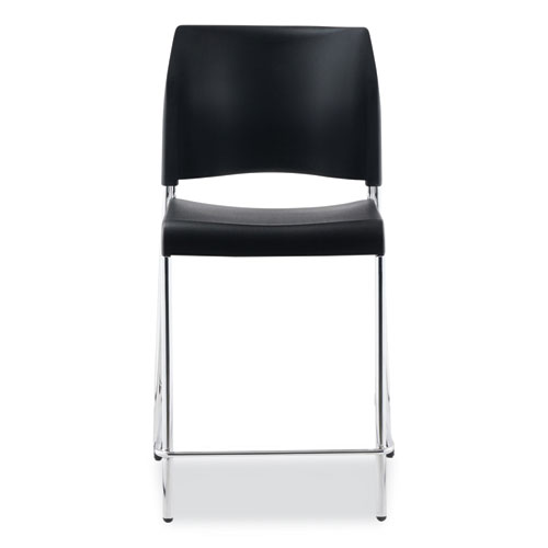 Picture of Cafetorium Counter Height Stool, Supports Up to 300 lb, 24" Seat Height, Black Seat, Black Back, Chrome Base
