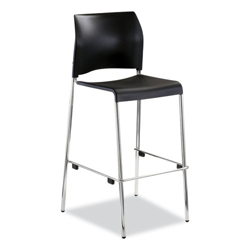 Picture of Cafetorium Bar Height Stool, Supports Up to 500 lb, 31" Seat Height, Black Seat, Black Back, Chrome Base