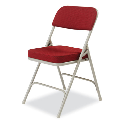 Picture of 3200 Series Premium Fabric Dual-Hinge Folding Chair, Supports Up to 300 lb, Burgundy Seat, Burgundy Back, Gray Base, 2/Carton