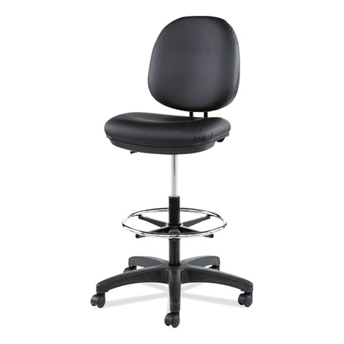 Picture of Alera Interval Series Swivel Task Stool, Supports Up to 275 lb, 23.93" to 34.53" Seat Height, Black Faux Leather