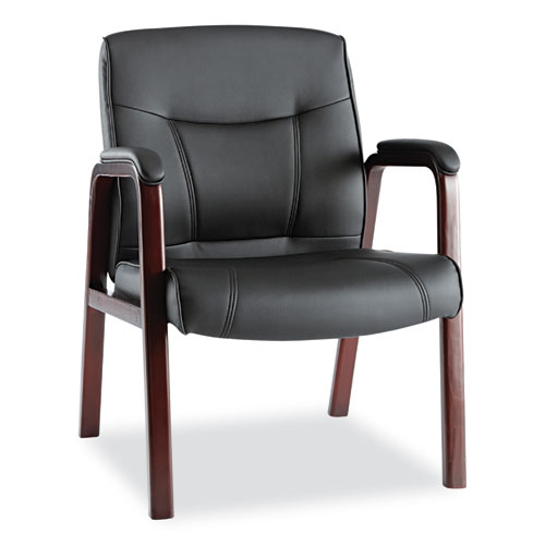 Picture of Alera Madaris Series Bonded Leather Guest Chair with Wood Trim Legs, 25.39" x 25.98" x 35.62", Black Seat/Back, Mahogany Base