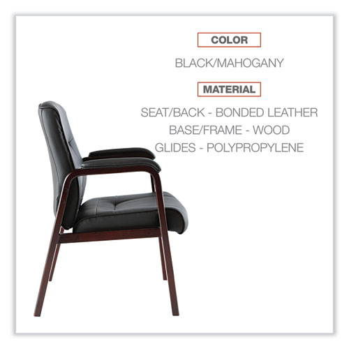 Picture of Alera Madaris Series Bonded Leather Guest Chair with Wood Trim Legs, 25.39" x 25.98" x 35.62", Black Seat/Back, Mahogany Base