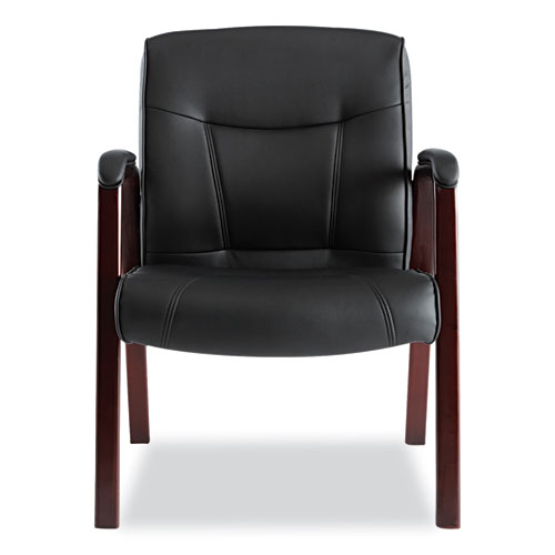 Picture of Alera Madaris Series Bonded Leather Guest Chair with Wood Trim Legs, 25.39" x 25.98" x 35.62", Black Seat/Back, Mahogany Base