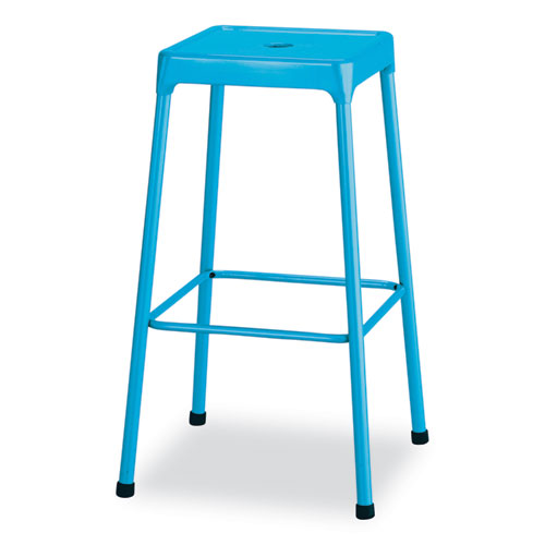 Picture of Steel Bar Stool, Backless, Supports Up to 275 lb, 29" Seat Height, Baby Blue Seat, Baby Blue Base