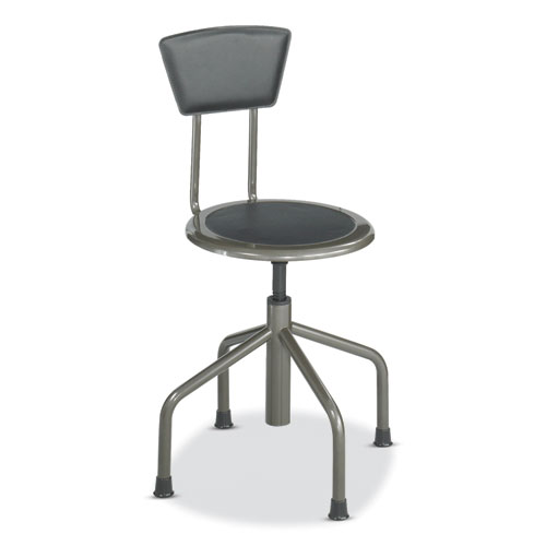 Picture of Diesel Low Base Stool with Back, Supports Up to 250 lb, 16" to 22" Seat Height, Black Seat, Black Back, Pewter Base