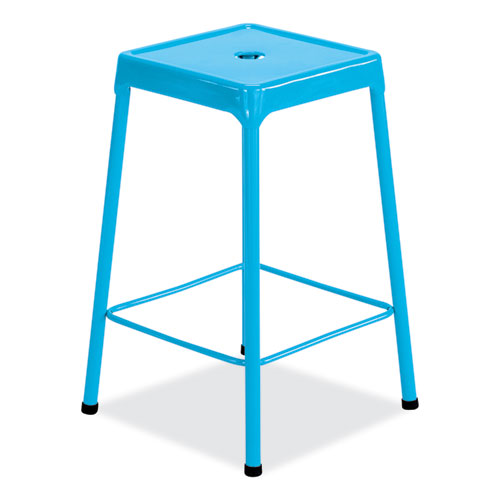 Picture of Steel Counter Stool, Backless, Supports Up to 250 lb, 25" Seat Height, Baby Blue Seat, Baby Blue Base