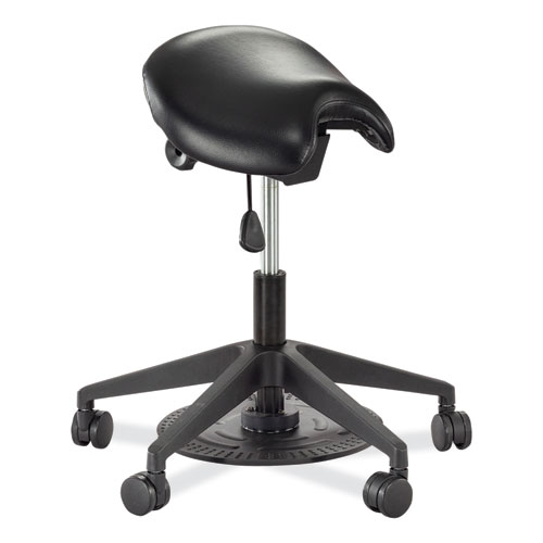 Picture of Saddle Seat Lab Stool, Backless, Supports Up to 250 lb, 21.25" to 26.25" Seat Height, Black Seat, Black Base