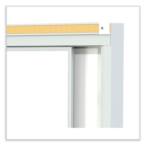 Picture of Horizontal Sliding Porcelain Magnetic Whiteboard, 72" x 48", White Surface, Anodized Aluminum Frame