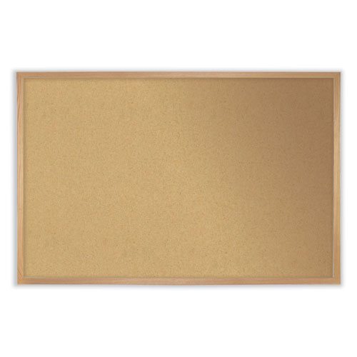Picture of Natural Cork Bulletin Board with Wood Frame, 36" x 24", Tan Surface, Oak Finished Wood Frame