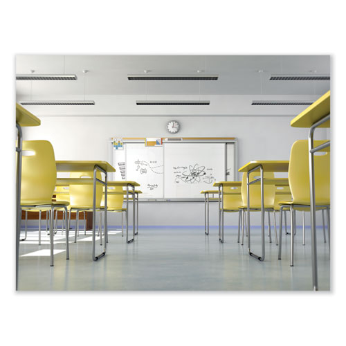 Picture of Horizontal Sliding Porcelain Magnetic Whiteboard, 144" x 48", White Surface, Anodized Aluminum Frame