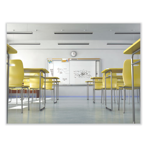 Picture of Horizontal Sliding Porcelain Magnetic Whiteboard, 96" x 48", White Surface, Anodized Aluminum Frame