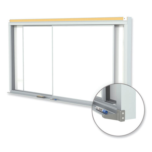 Picture of Horizontal Sliding Porcelain Magnetic Whiteboard, 96" x 48", White Surface, Anodized Aluminum Frame