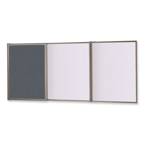 Picture of VisuALL PC Whiteboard Cabinet with Fabric Bulletin Board Exterior Doors, 36" x 24", Gray/White Surface, Satin Aluminum Frame