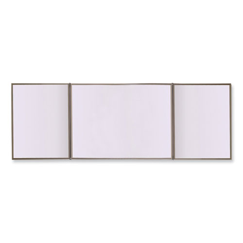 Picture of VisuALL PC Whiteboard Cabinet with Fabric Bulletin Board Exterior Doors, 36" x 24", Gray/White Surface, Satin Aluminum Frame