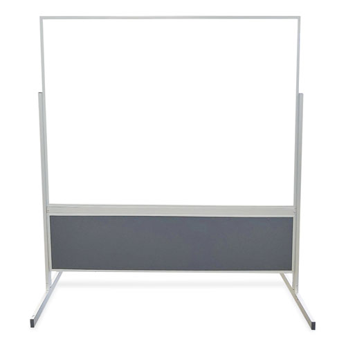 Picture of Double-Sided Magnetic Porcelain Whiteboard and Vinyl Tackboard, 50.5" x 72.88", White/Ebony Surface, Satin Aluminum Frame