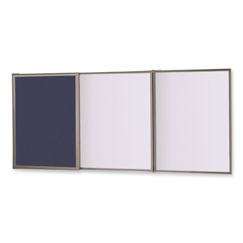 Picture of VisuALL PC Whiteboard Cabinet with Fabric Bulletin Board Exterior Doors, 36" x 24", Blue/White Surface, Satin Aluminum Frame