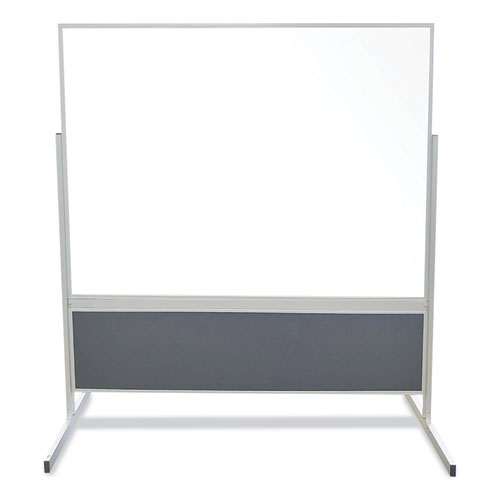 Picture of Double-Sided Magnetic Porcelain Whiteboard and Vinyl Tackboard, 50.5" x 72.88", White/Ivory Surface, Satin Aluminum Frame