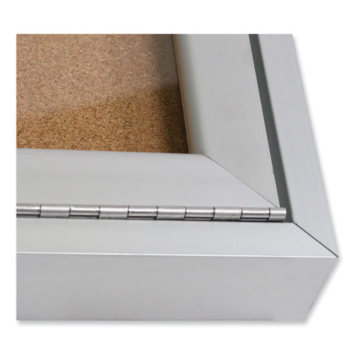 Picture of 1 Door Enclosed Natural Cork Bulletin Board with Satin Frame, 36" x 36", Tan Surface, Satin Aluminum Frame