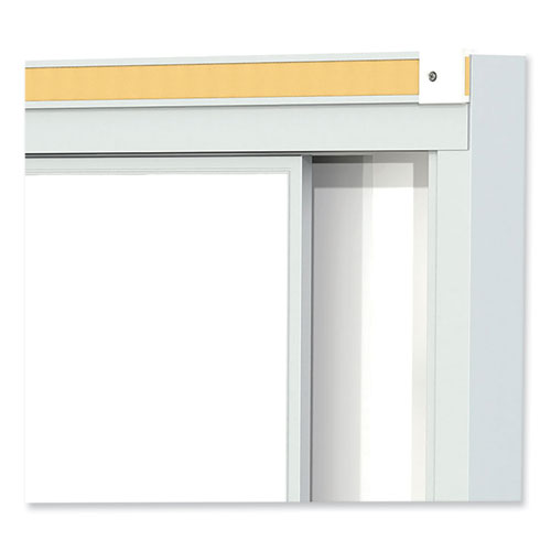 Picture of Horizontal Sliding Porcelain Magnetic Whiteboard, 144" x 48", White Surface, Anodized Aluminum Frame