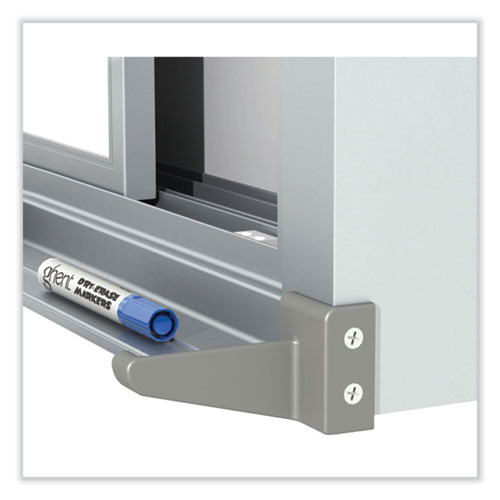 Picture of Horizontal Sliding Porcelain Magnetic Whiteboard, 96" x 48", White Surface, Anodized Aluminum Frame