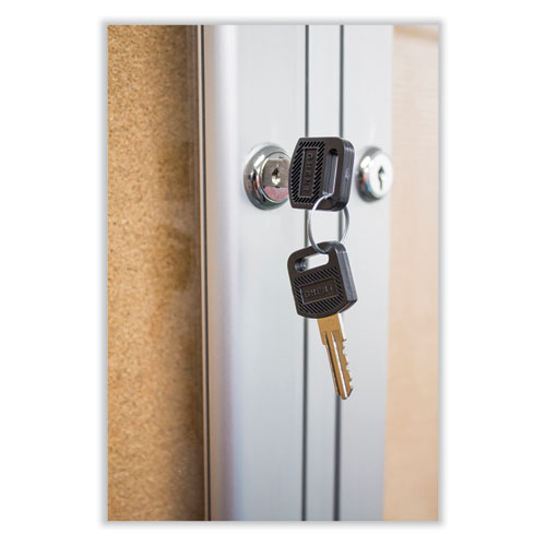 Picture of 1 Door Enclosed Natural Cork Bulletin Board with Satin Frame, 36" x 36", Tan Surface, Satin Aluminum Frame